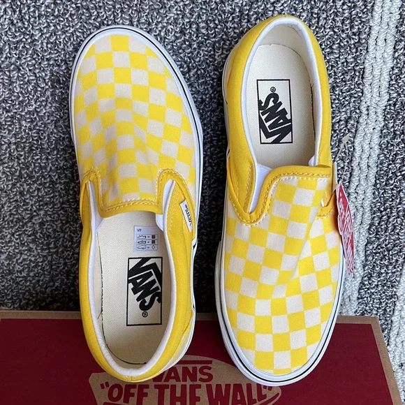 Vans Classic Slip-On Checkerboard Cyber Yellow True White Men’s - Picture 13 of 16
